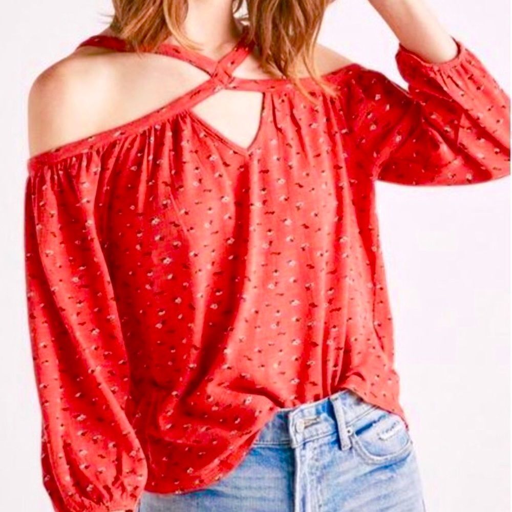 NWT Lucky Brand red floral off shoulder top size medium